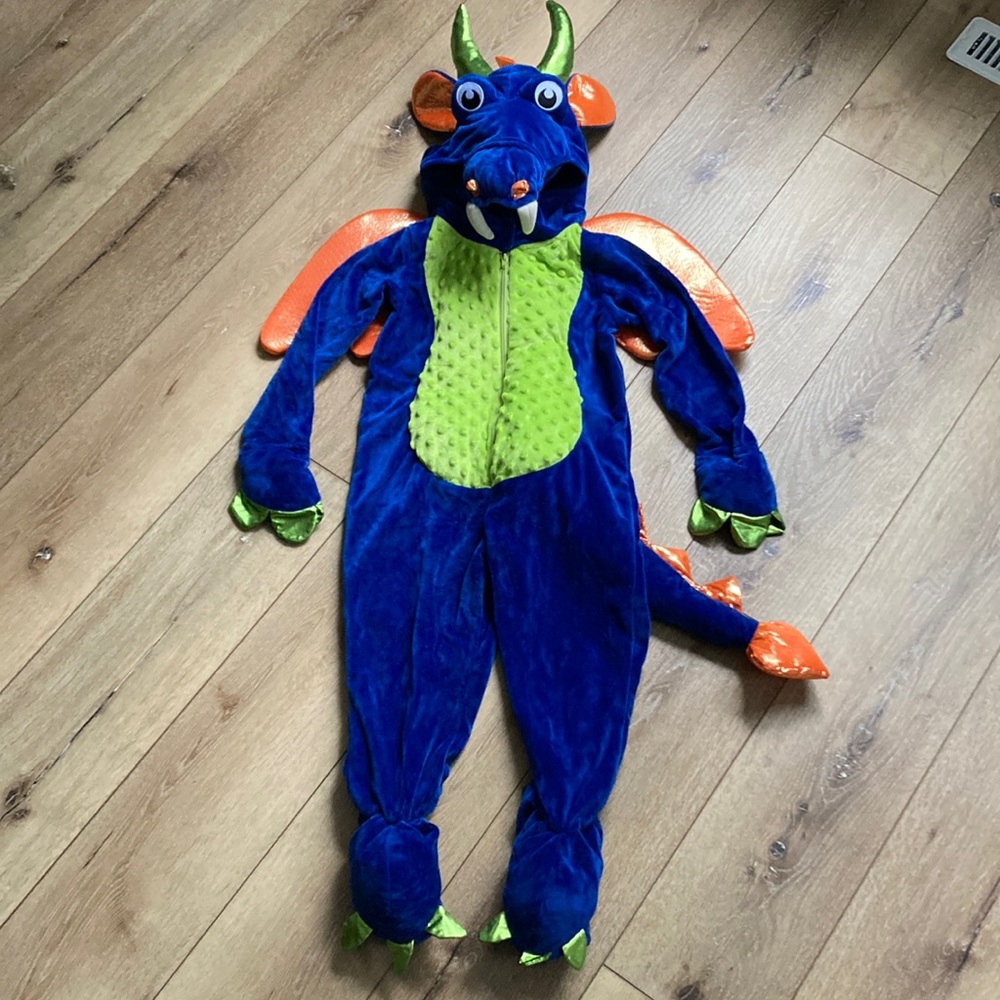 Dream Play Imagine DRAGON PLUSH KIDS HALLOWEEN COSTUME SZ 5T Blue Dress Up EUC